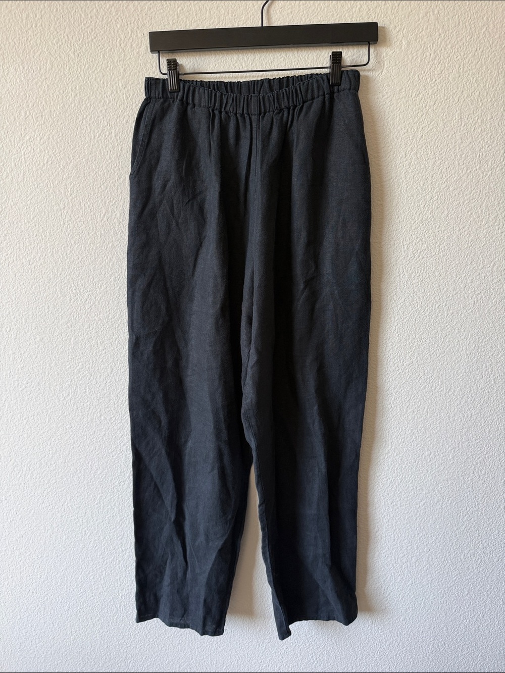 Flax Black Elastic-Waist Linen Trousers